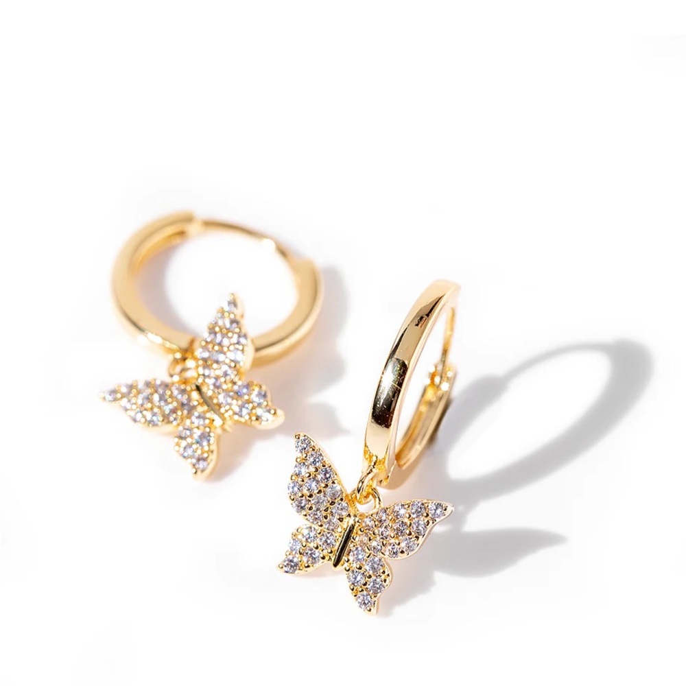Gold Butterfly Hoop Earrings